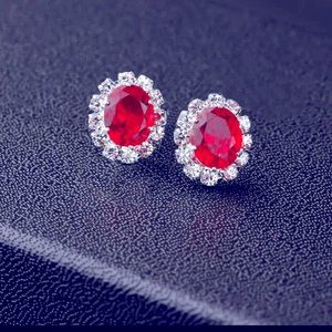 ✨NEW✨ Gorgeous 😍 Ruby Red Crystal  & Rhinestone Stud Fashion Earrings